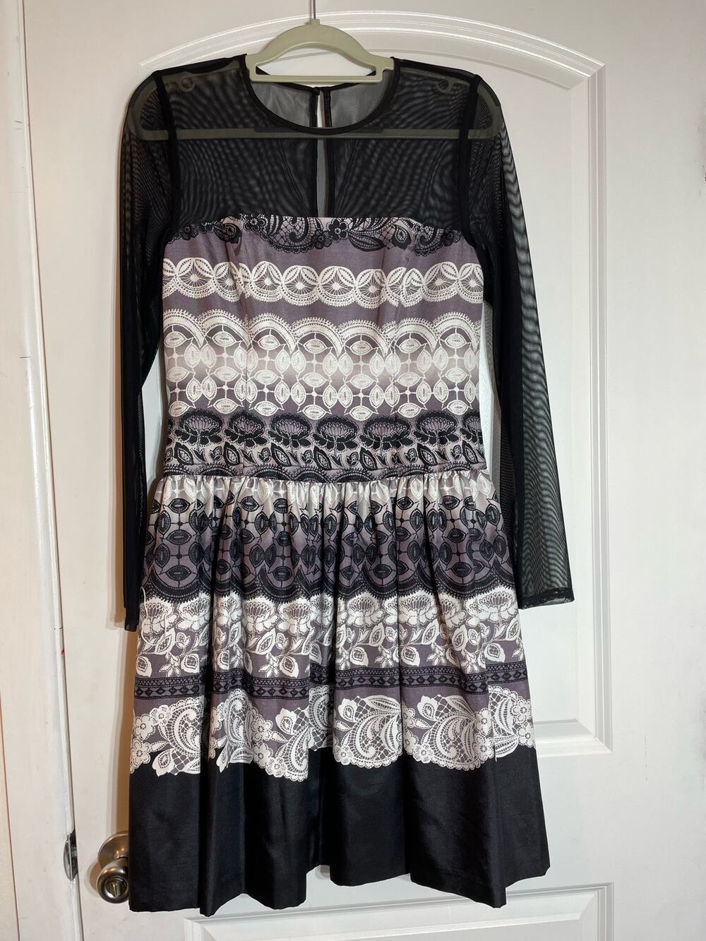 Eliza J Cocktail Dress Size 6 Purple Floral Mesh Sleeves Fit & Flare Whimsygoth